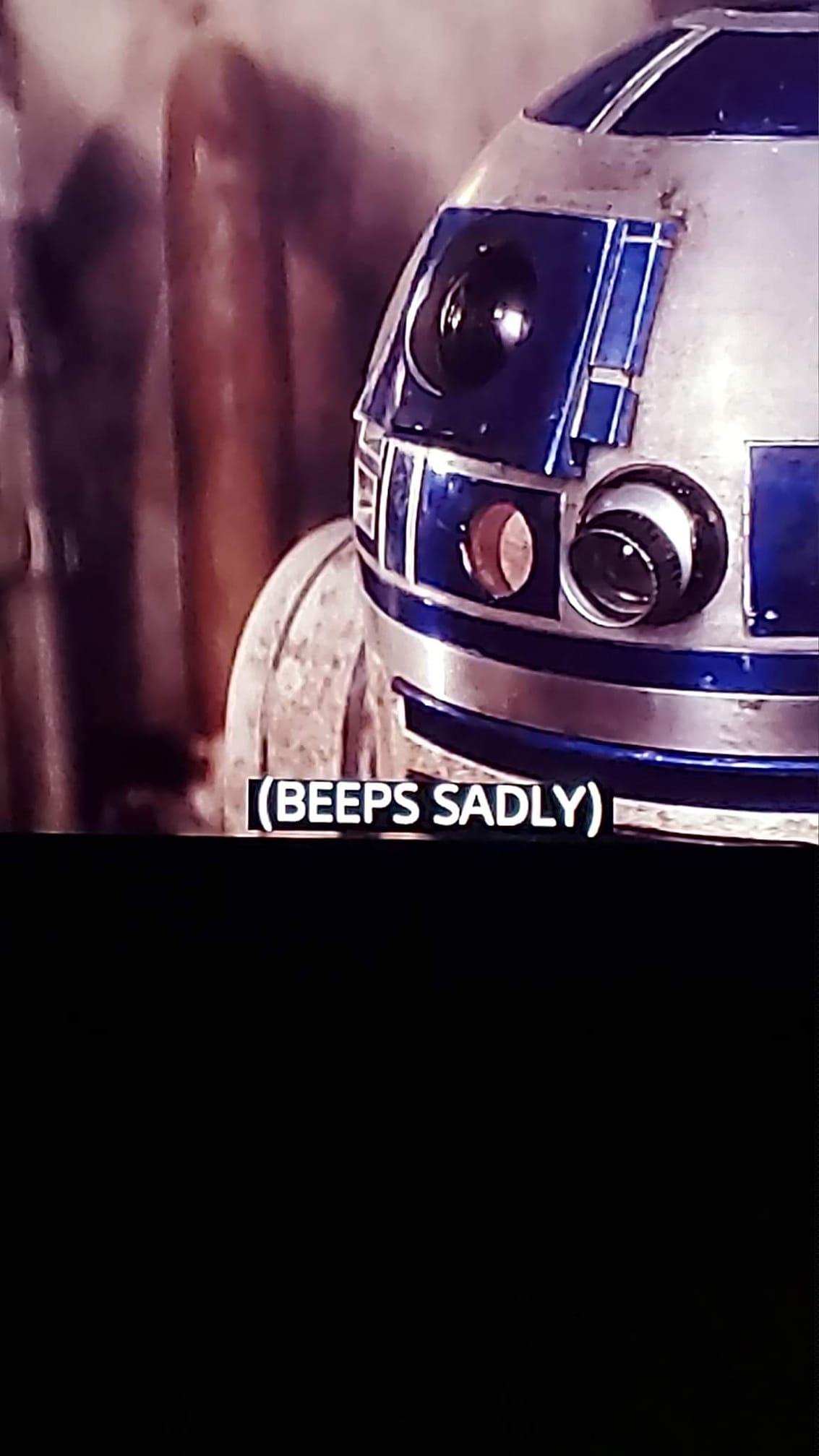 This meme is a humorous image of the Star Wars character R2-D2, with a sad expression on his face. The text "Beep boop" is written in a caption-like format at the top of the image, but the actual text that appears in the image is "(Beeps sadly)". The image is a play on the character's usual "beep boop" sound effects, but this time it's a sad "beep boop" that says "(Beeps sadly)".